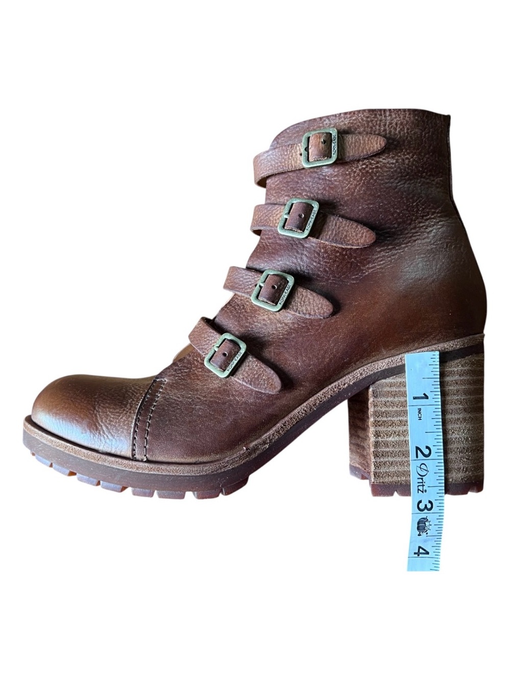 Kork-Ease Dee Brown Full Grain Leather Multi Buckle Moto Ankle Boots Size 8 - Picture 8 of 12
